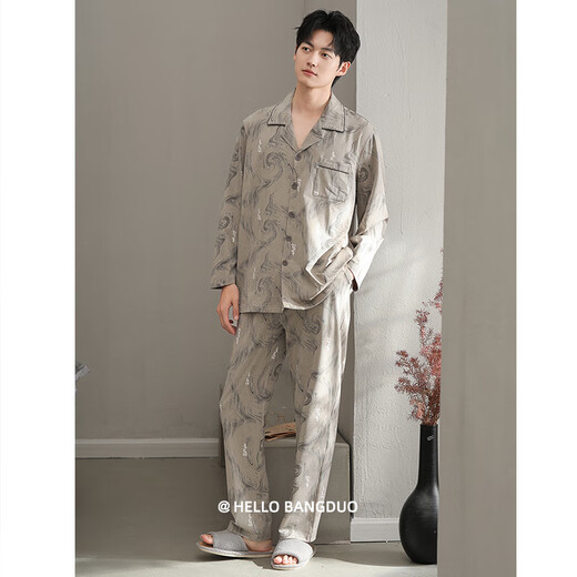 
LISI pajamas for men's spring and autumn long sleeves for men's autumn large size high-end summer thin style for outdoor wear 13077 carbon ash (165/M size) Recommended height 165 and weight 1