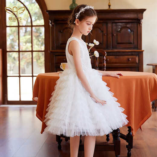Aianjiu high-end show wedding flower dress girls evening dress white princess skirt children's dress fashionable gift spring
