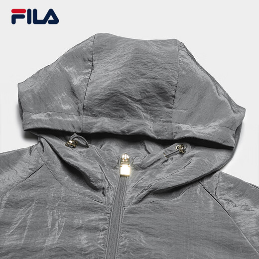 FILA 斐乐官方女士梭织外套2025夏新款时尚休闲简约宽松连帽上衣 星际灰-DY L 170/88A/L