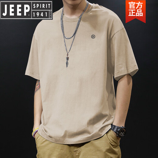 Jeep (JEEP) high-end simple pure cotton American short-sleeved T-shirt for men's summer fashion brand high school students loose oversize five-point sleeves black pure cotton short-sleeved-1365 S