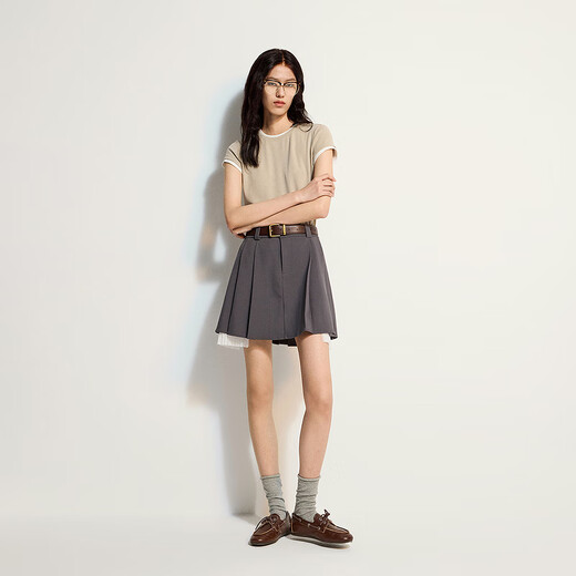 Pantalones de encaje de Ochirly Skirt Falda de falda corta de la línea A Women 2025 Summer Nuevo producto Dark Grey S
