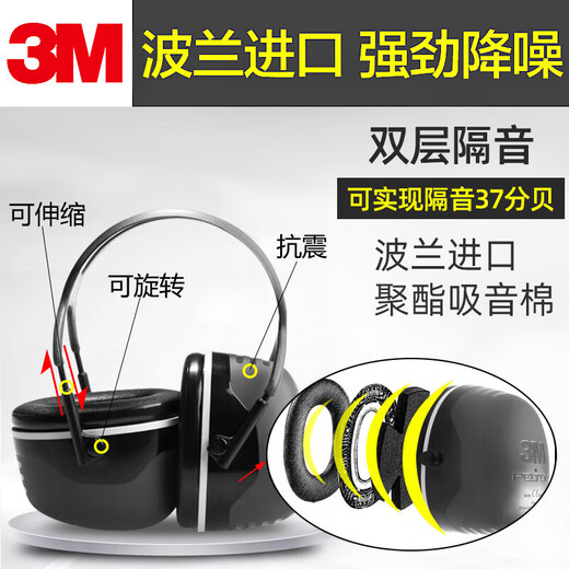 Auriculares de orejas de inicio de sonido de 3M X5A Reducción de ruido profesional Prevención de ruido insonorizado Reducción de ruido especial Reducción de ruido especial 37dB Rotable negro montado en la cabeza en negro [Estudio de dormitorio y descanso] X5A Reducción de ruido fuerte 37 Decibelios Estándar Estándar