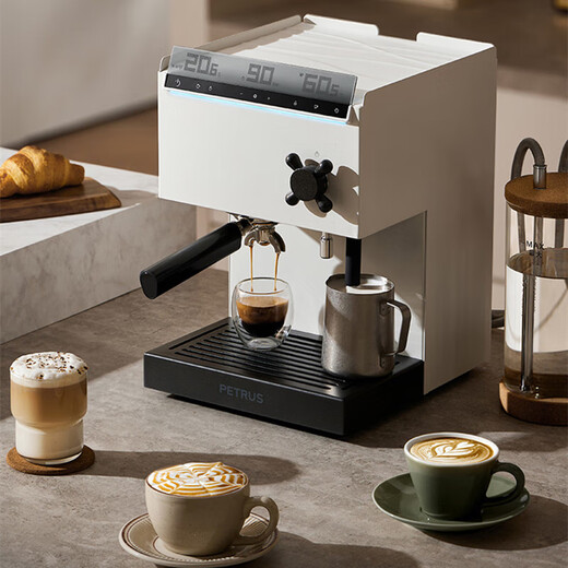 Petrus Cafet Máquina de estilo italiano Concentrado semiautomático Houseamático Comercial Vapor Milk Foam White-White PE38888PRO PE3888 Café Máquina de café