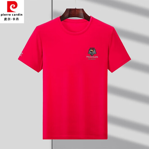 皮尔卡丹（pierre cardin）新款夏季短袖高品质短袖T恤男圆领男生时尚新潮上衣 6176-大红 均码 48