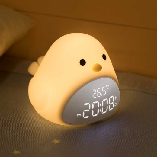 Half Creative Time Bird Alarm Clock for Students Special Wake-up Artifact Bedside Night Light for Children Cute Desktop Silicone Small Clock Temperature Display
