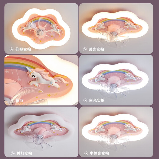 Les (NVC) 2025 latest Les room fan ceiling light for girls bedroom 360 degree shaking head 6 gears wind speed cool full light 9196 Lunar Rabbit Fan Light Wuji Dimming+