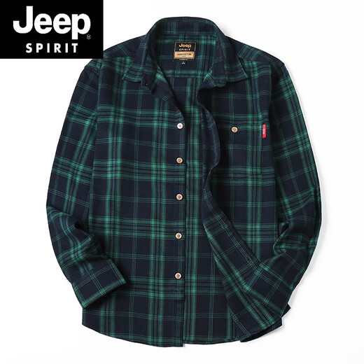 JEEP SPIRIT吉普格子衬衫男春秋季棉质休闲长袖小格衣红色磨毛外套男士 5016黄格 2XL 175/98B