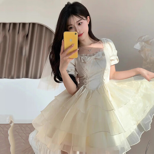 亨美初白色法式连衣裙裙子女夏季2025新款高级感小个子减龄纯欲礼服短裙 蝴蝶结提花仙女感公主蓬蓬裙 L 【建议80-115斤】
