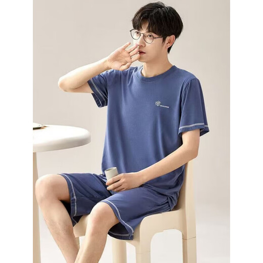 Liumanli Modal kurzärmelige Shorts für Männer im Sommer lose plus großer Dünner Pyjamas Sommer-Hausanzug 6624 Herrenhauskleidung 4xl [Empfohlen 180-220jin [Jin ist gleich 0,5 kg]] und große Größe großer Größe