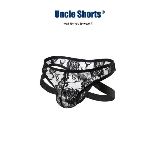 UncleShorts sexy black lace briefs men's sports low-waist butt-lifting double thong men's underwear black sexy double butt lace briefs S90-110Jin Jin is equal to 0.5 kg