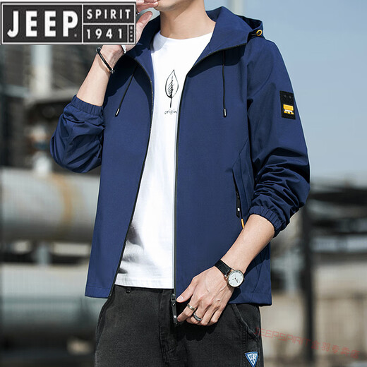 JEEP SPIRIT春装外套男士2025年新款春秋季连帽薄青年宽松夹克短款纯色褂子 K12131黑色 M 【建议-110斤】