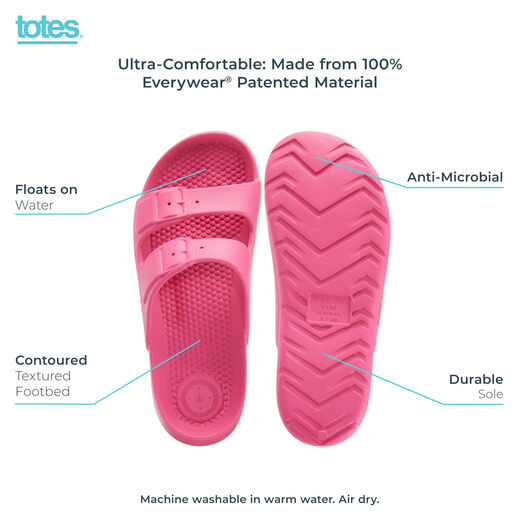 Totes Unisex Lightweight Waterproof Contour Molded Double Button Sandals, Azalea Azalea 4-5 Big Kid