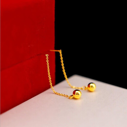 BMOI Old Phoenix 999 Gold Pure Gold Ear Wire Long Ear Needle Earrings Hypoallergenic Gold Women's Earrings Fashion Versatile Accessories Doudou Ear Wire Same Style