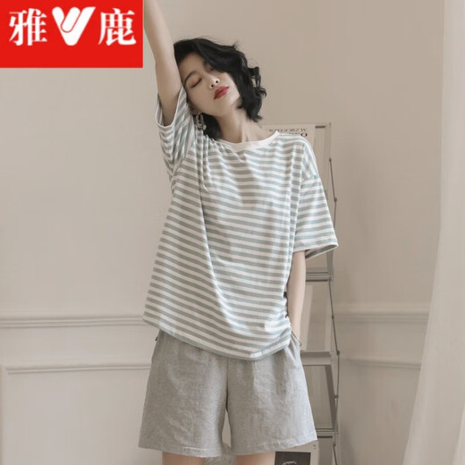 雅鹿睡衣女夏季套头短袖短裤休闲款家居服套装可外穿ins女士二件套 YZT9853 M (160) 女款建议80-100斤