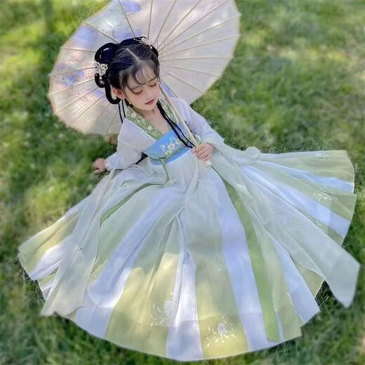 【1369人收藏】汉服女童2025儿童古装中国风超仙唐装古风公主女孩 夏幽长袖（送披帛+赠品 120