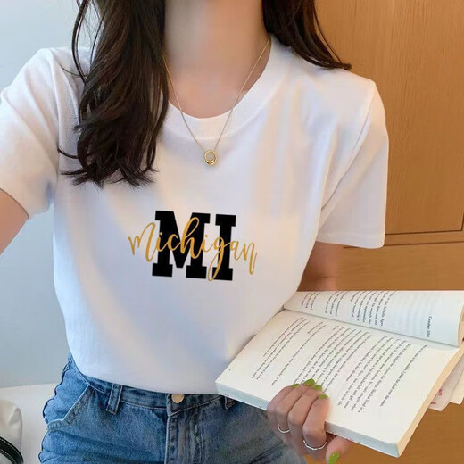 FHHUABD2025短袖t恤女ins潮夏季女宽松印花韩版港风简约上衣百搭学生拼接 1421白色 M