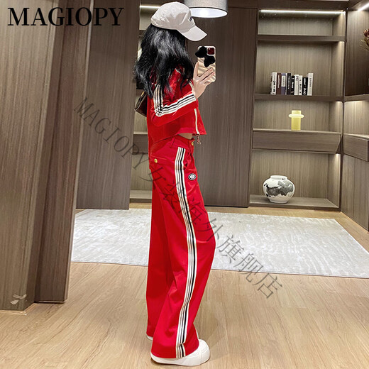 MAGIOPY国际奢侈高档品牌2025春季美式酷辣休闲运动套装女洋气红色短外套 红色两件套 S(100斤以内)