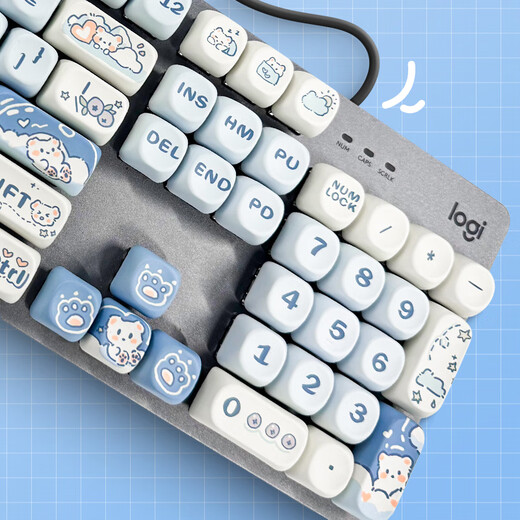 Logitech K845 Mechanische Tastatur Backstreuit Kabeltastaturspiel E-Sporttastatur Tee Green und Rotachse Keyboard DIY Keycap Office-Tastatur und Maus-Set in voller Größe 104 Tastatur K845-Ice Cream Bärenschlüsselkap Teespindle