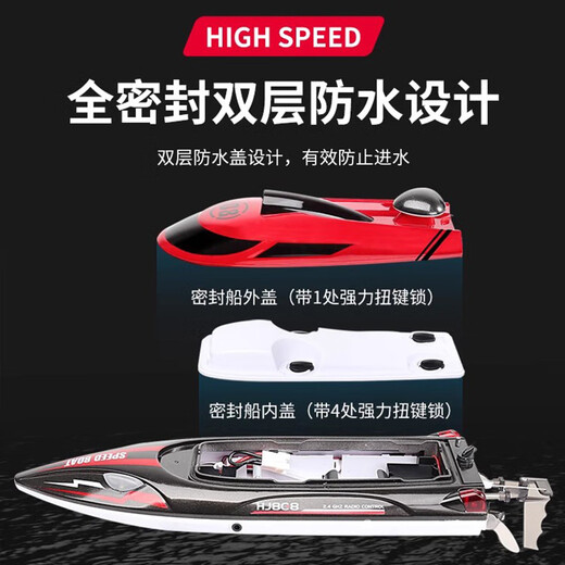 Rhenium remote control boat high-speed speedboat high-horsepower waterproof large-sized children can launch the net ship model toy boy Medium size 30cm dual motor high-speed speedboat-China Red (standard single electric version Lifetime warranty/includes 1 battery