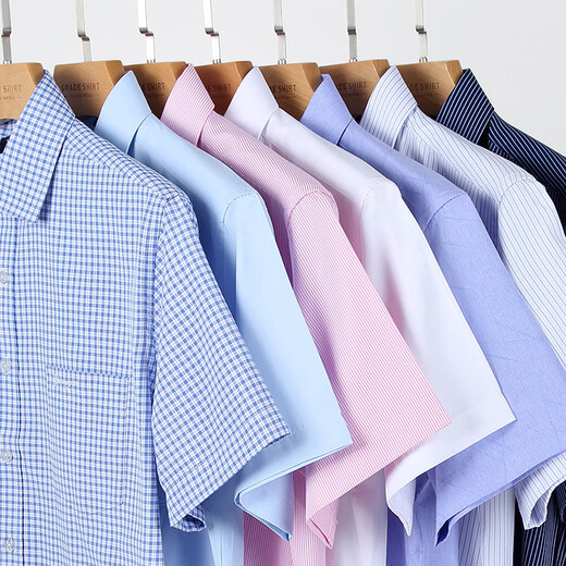 CEO Yageol shirt men's short-sleeved, non-scalding and anti-wrinkle 2025 summer business professional suit striped work clothes white lining DX6624 38