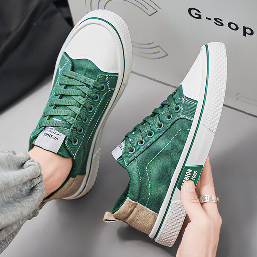 European Pastoral 2025 men's shoes new trendy casual canvas shoes men's summer breathable board shoes versatile soft sole K22 green 42
