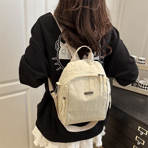双肩包新款时尚大容量通勤旅行背包手提包轻便包女单肩牛津布 白色