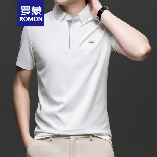 Romon Ice Seide Kurzärärtes T-Shirt Herren Sommer New Revers halbärmelte Top High-End Business Casual Polo Shirt Herren T M723 Khaki S 165 [90-110Jin [Jin entspricht 0,5 kg]]