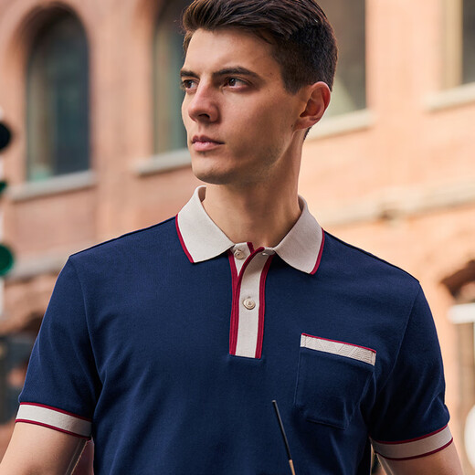 Mr. Bu POLO shirt button retro polo shirt summer new men's lapel short-sleeved college style AT12083 Navy L __175