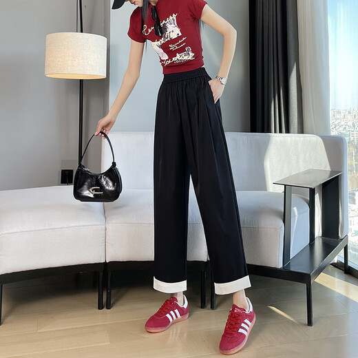 Pantalones harén de seda de hielo de color morado claro para mujer, novedad de verano 2025, pantalones finos de seda de hielo, pantalones rectos informales ajustados de talla grande, caqui, ocho puntos, talla XL recomendada 120-130 Jin Jin es igual a 0,5 kg