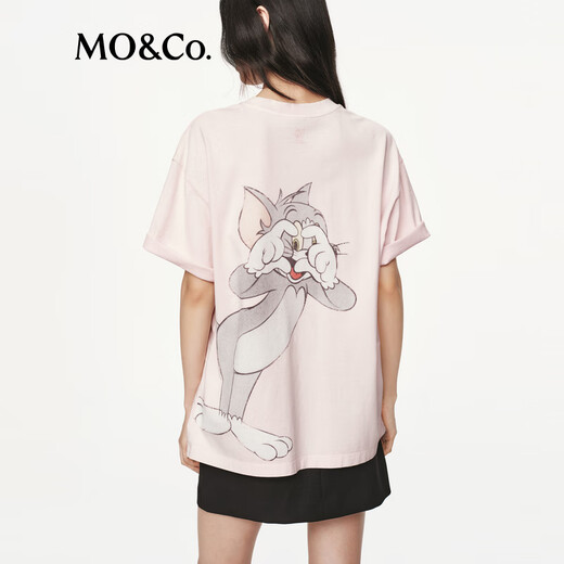 MO&Co.印花T恤2025秋新品猫和老鼠联名系列抗菌防螨棉质短袖MBE3TEE001 淡粉色 M /165