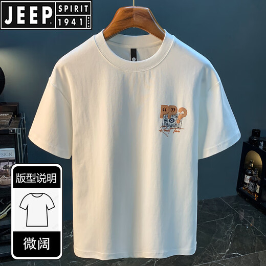 Jeep Spirit kurzärmeliges T-Shirt für Männer 2025 Sommer dünne Mode gedrucktes T-Shirt Xinjiang Baumwolle rundes Hals halbärmelig Männer Top T White 2 [ZJ1047 Fit Version] M für 90-108jin [Jin gleich 0,5 kg] geeignet.