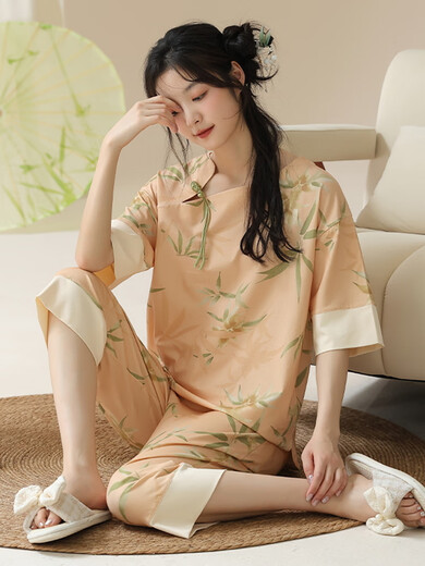 Victoria's Style Summer Ladies Pyjamas à manches courtes Coton Coton Nouveau style chinois Le style mince peut être porté à l'extérieur avec un pantalon recadré Lzy9902 M (recommandé 75-95jin [Jin est égal à 0,5 kg]))