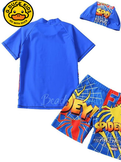 G. DUCKKIDS2-10-year-old children's swimsuit three-piece set summer quick-drying boys' split swimsuit Spider-Man Wangwang team print 2021 Wangwang team-three-piece set (swimming cap + top + 1851252XL120-14065Jin [Jin equals 0.5 kg] All size