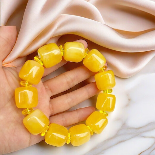 Giventy GEFIODEY natural Polish old beeswax bracelet men's original ore chicken oil yellow amber bracelet beeswax date beads yellow wax stone string about 22*28mm random original ore old yellow amber bracelet gift box