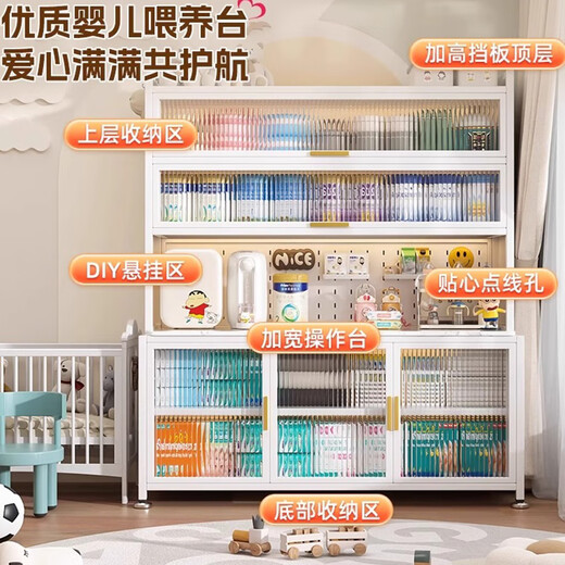 Smart Father steel storage cabinet baby feeding table baby supplies storage cabinet floor-standing multi-layer large-capacity toy storage rack pearl white-5 layers high 157cm long 80 wide 42cm free wheel