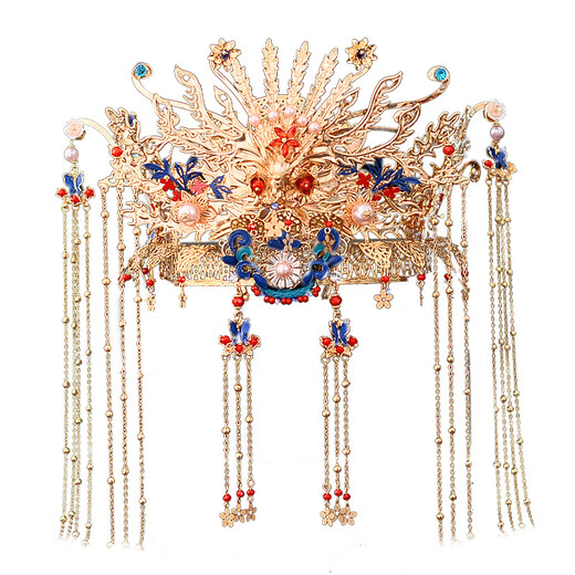 DR-FLVVS phoenix crown headdress Xiuhe step shake Chinese wedding dress Ming Dynasty Hanfu Xiapei bride dragon and phoenix gown diy handmade finished phoenix crown suit (ear clip)