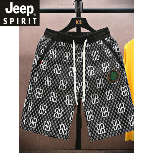 JEEP SPIRIT吉普夏季冰丝休闲短裤男士潮流篮球裤宽松凉感五分裤沙滩裤子男装 AY831黑咖色 XL (约120~135斤可穿)