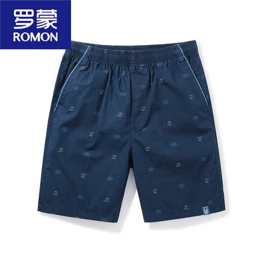 罗蒙（ROMON）夏季薄款中裤宽松5分棉居家沙滩裤中裤外穿休闲短裤男士五分裤 9215深青 3XL