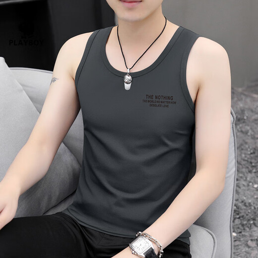 花花公子（PLAYBOY）高端男士背心2025夏季新款冰感无痕字母印花运动健身无袖t恤上衣 B215白色+B215浅灰 XL 建议115-130斤