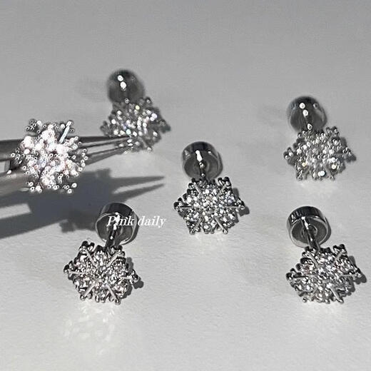 RSRDDY Old Phoenix Winter Snowflake Zircon Earrings for Women Sterling Silver 9999 Explosive Ear Bone Nails and Cochlear Nails New Style Sleeping Winter Snowflake Zircon Earrings Pair