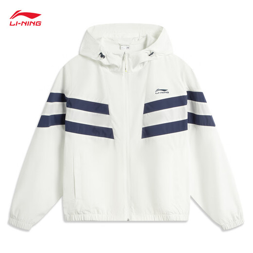 Li Ning (LI-NING) [Xiao Zhan same style] Sports windbreaker for men 2025 sports trend series loose comfortable and fashionable hooded jacket creamy white/Shenhang Ship Blue-4 L