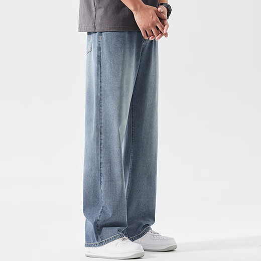 Kooshi Luxury 2025 Jeans nuevos para hombres Piernas anchas rectas sueltas más piernas de talla grande de grasa gruesa y moderna hombre claro azul claro azul claro ZX9929 M recomendado 100-120Jin [Jin iguala 0.5 kg]