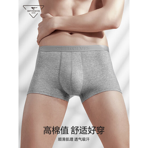 七匹狼（SW1960）七匹狼男士内裤男款纯棉四角裤男生平角男式裤衩透气短裤头男 礼盒装[纯棉蚕丝10A]3271 L