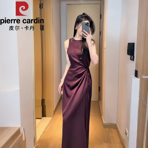 Pierre Cardin (pierre cardin) foreign fashionable fake two-piece slim sleeveless dress for women 2025 summer new lace-up waist vest skirt cinnabar red M 100-110Jin Jin equals 0.5 kg