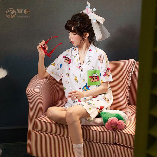 Gongdie Gongdie 3-piece set Crayon Shin-chan couple pajamas for women summer ice silk short-sleeved long-sleeved home clothes set for men