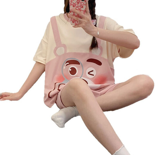 Xushansi summer pajamas for women thin students sweet shorts shorts for two-piece set for summer loose and can be worn casual home clothes 679 Green Dinosaur M Recommended 80-90Jin [Jin equals 0.5 kg]