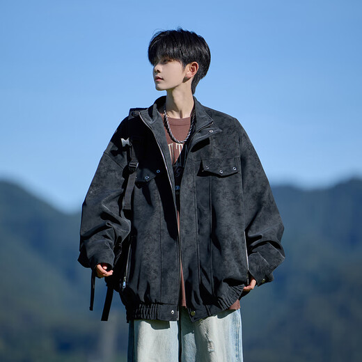 Shelley Jones American retro pu leather jacket men's autumn new loose trendy high-end handsome jacket clothing black XL recommended 125-135Jin Jin equals 0.5 kg