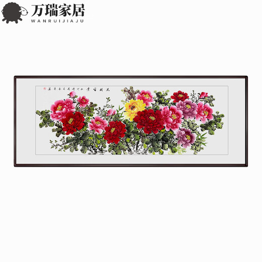 MPPMCK hand-painted authentic Chinese paintings, flowers blooming, rich peony flowers, new Chinese style living room and dining room decoration paintings, sofa background wall hanging paintings, hand-painted peony style D flower blooming, rich frame size: 13062CM pine wood frame right angle