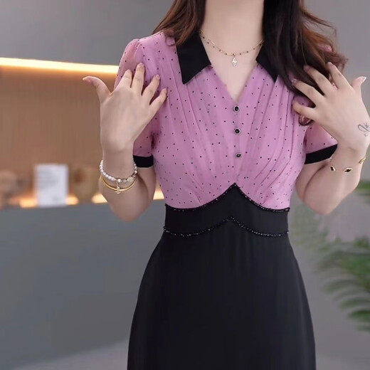Fhhuabd Chiffon Elegantes und einfaches und großzügiges zweiteiliges Kleid für Frauen 2025 Sommer neuer, hüftanpassender Rock für Frauen 12353-Pink 8xl M suggeriert 80-95jin [Jin entspricht 0,5 kg]