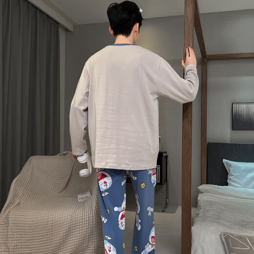Pajamas Men's Spring y Autumn Cotton Pure Cotton Adolescente de manga larga Estudiante suelto de cuatro estaciones de dibujos animados para hombres para hombres Juego de ropa G672 2XL altura 180 y peso 145-175Jin [Jin equivale a 0.5 kg]